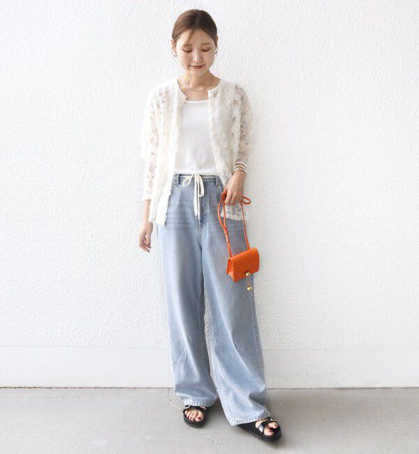 SHIPS for women「【WEB限定】〈手洗い可能〉チュール フェザー レース 羽織」|シャツ・ブラウス|