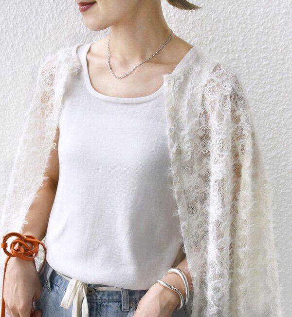 SHIPS for women「【WEB限定】〈手洗い可能〉チュール フェザー レース 羽織」|シャツ・ブラウス|