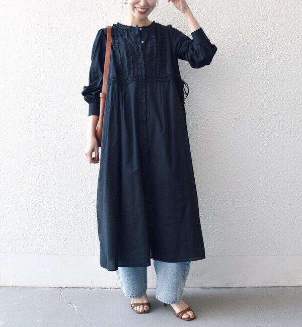 SHIPS any「SHIPS any:〈洗濯機可能〉キャンブリック Aライン フリル シャツ ワンピース」|ワンピース|ブラック