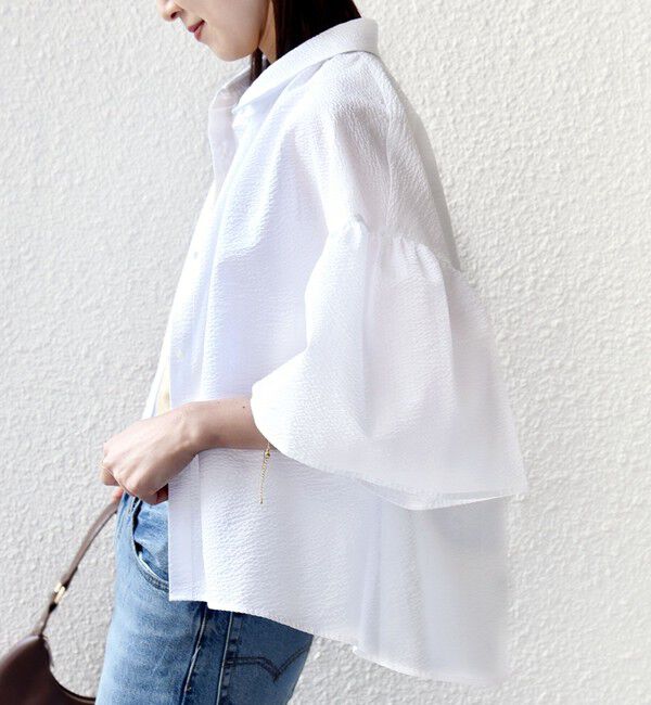 SHIPS for women「【WEB限定】〈手洗い可能〉サッカー ギャザー シャツ 羽織」|シャツ・ブラウス|