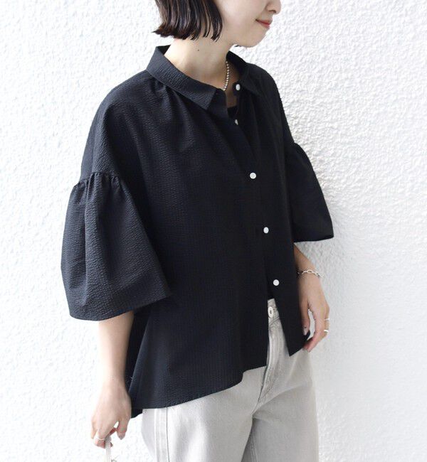 SHIPS for women「【WEB限定】〈手洗い可能〉サッカー ギャザー シャツ 羽織」|シャツ・ブラウス|