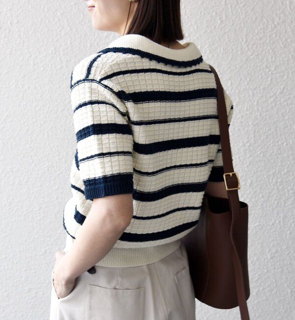 SHIPS any「SHIPS any:〈手洗い可能〉バスケット編み 配色 マルチボーダー ポロ ニット」|ニット・セーター|
