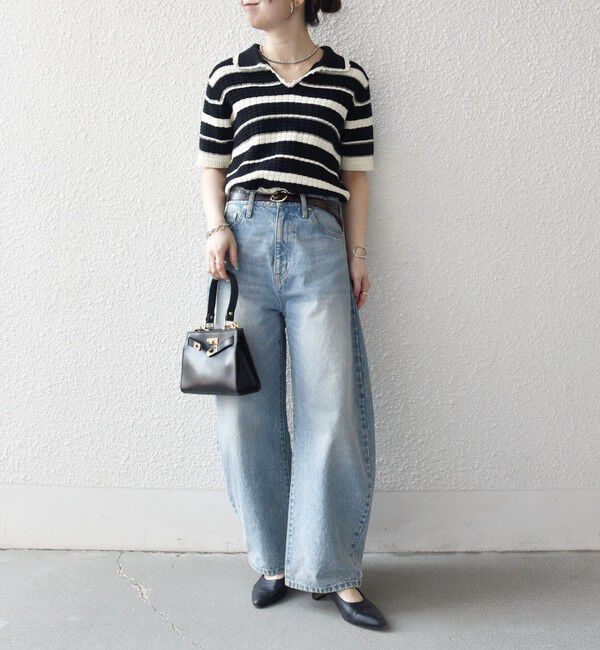 SHIPS any「SHIPS any:〈手洗い可能〉バスケット編み 配色 マルチボーダー ポロ ニット」|ニット・セーター|