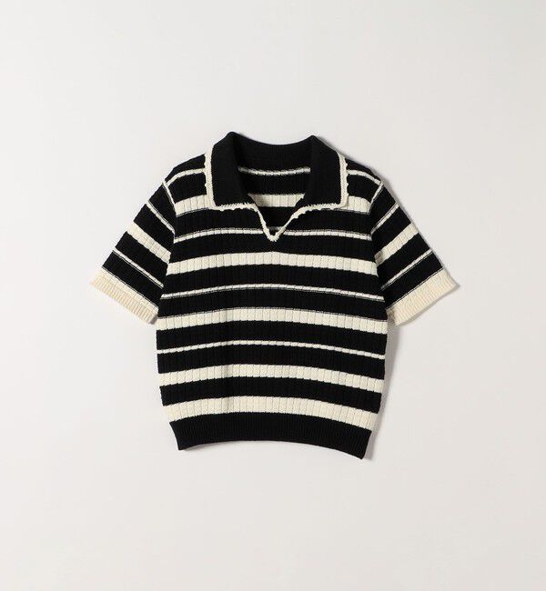 SHIPS any「SHIPS any:〈手洗い可能〉バスケット編み 配色 マルチボーダー ポロ ニット」|ニット・セーター|