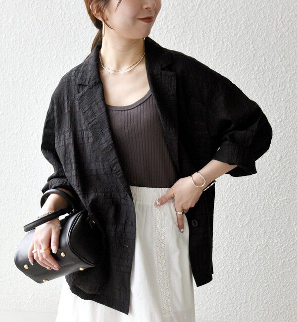 SHIPS any「SHIPS any:〈手洗い可能〉シアー チェック ルーズ テーラード シングル ジャケット」|テーラードジャケット|