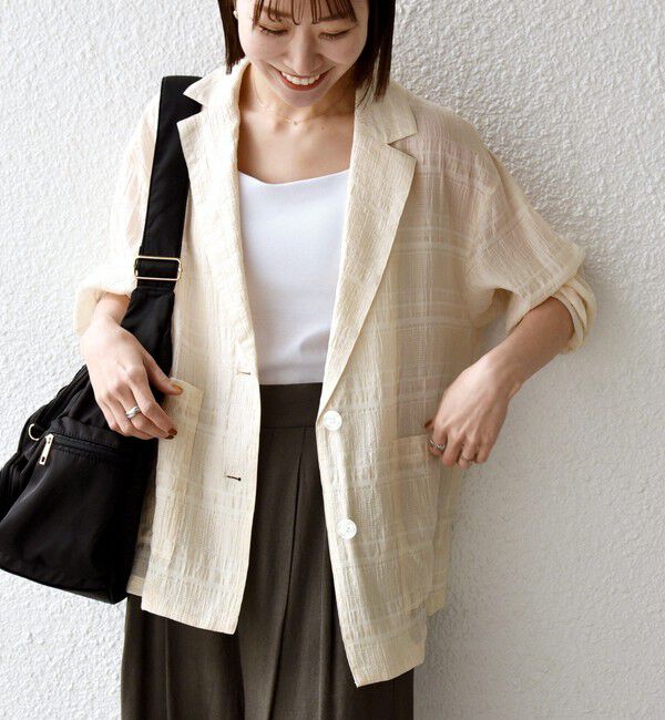 SHIPS any「SHIPS any:〈手洗い可能〉シアー チェック ルーズ テーラード シングル ジャケット」|テーラードジャケット|ベージュ