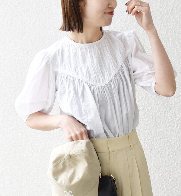SHIPS any「SHIPS any:〈洗濯機可能〉キャンブリック ギャザー ヨーク パフスリーブ ブラウス」|シャツ・ブラウス|オフホワイト
