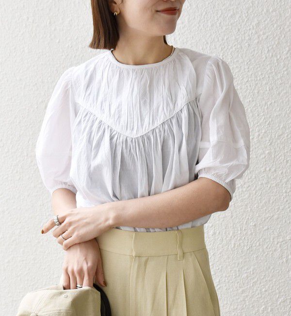 SHIPS any「SHIPS any:〈洗濯機可能〉キャンブリック ギャザー ヨーク パフスリーブ ブラウス」|シャツ・ブラウス|