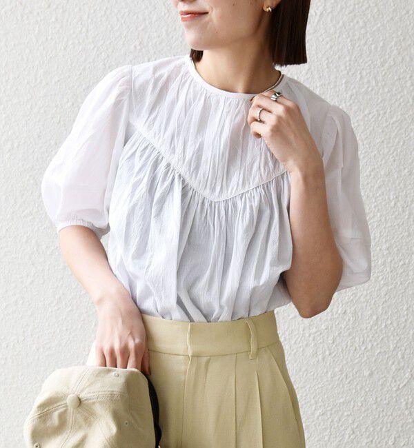 SHIPS any「SHIPS any:〈洗濯機可能〉キャンブリック ギャザー ヨーク パフスリーブ ブラウス」|シャツ・ブラウス|