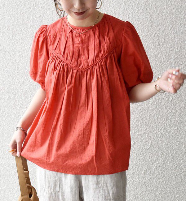 SHIPS any「SHIPS any:〈洗濯機可能〉キャンブリック ギャザー ヨーク パフスリーブ ブラウス」|シャツ・ブラウス|レッド