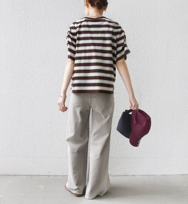 SHIPS for women「〈手洗い可能〉ボーダー / ソリッド 袖ギャザー ショートスリーブ プルオーバー」|Tシャツ・カットソー|