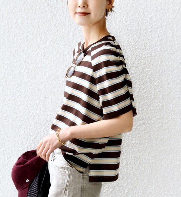 SHIPS for women「〈手洗い可能〉ボーダー / ソリッド 袖ギャザー ショートスリーブ プルオーバー」|Tシャツ・カットソー|