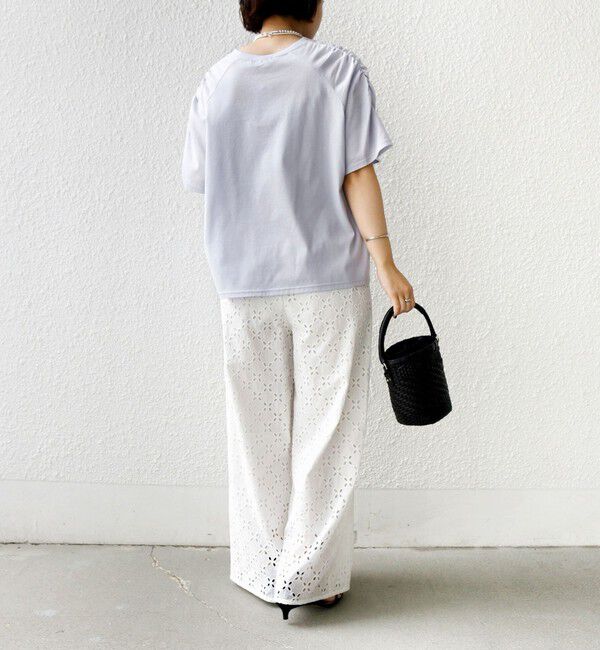 SHIPS for women「〈手洗い可能〉ボーダー / ソリッド 袖ギャザー ショートスリーブ プルオーバー」|Tシャツ・カットソー|