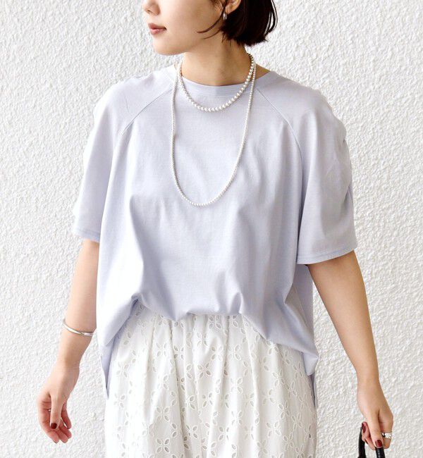 SHIPS for women「〈手洗い可能〉ボーダー / ソリッド 袖ギャザー ショートスリーブ プルオーバー」|Tシャツ・カットソー|