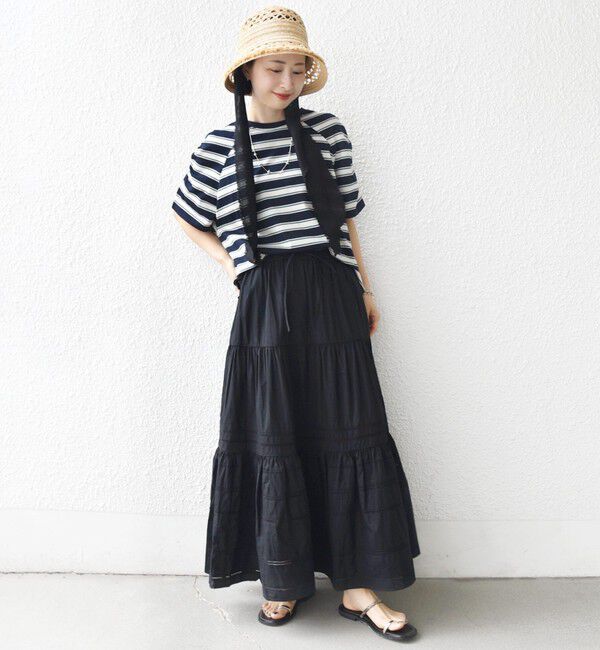 SHIPS for women「〈手洗い可能〉ボーダー / ソリッド 袖ギャザー ショートスリーブ プルオーバー」|Tシャツ・カットソー|