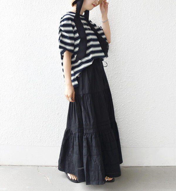 SHIPS for women「〈手洗い可能〉ボーダー / ソリッド 袖ギャザー ショートスリーブ プルオーバー」|Tシャツ・カットソー|