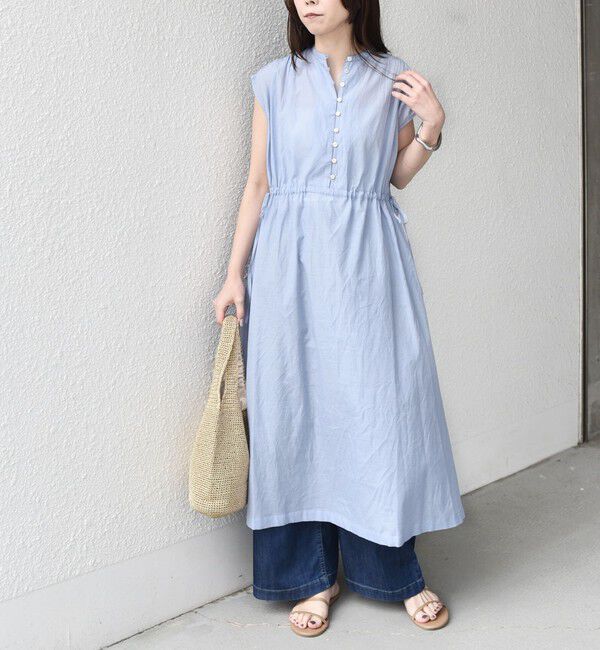 SHIPS Colors 「《予約》SHIPS Colors:〈手洗い可能〉コットン キュプラ ギャザー ワンピース◆」|ワンピース|ライトブルー
