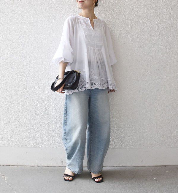 SHIPS any「SHIPS any:〈手洗い可能〉コットン レース ヘム キーネック ギャザー ブラウス」|シャツ・ブラウス|