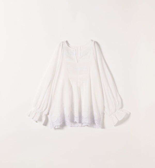 SHIPS any「SHIPS any:〈手洗い可能〉コットン レース ヘム キーネック ギャザー ブラウス」|シャツ・ブラウス|