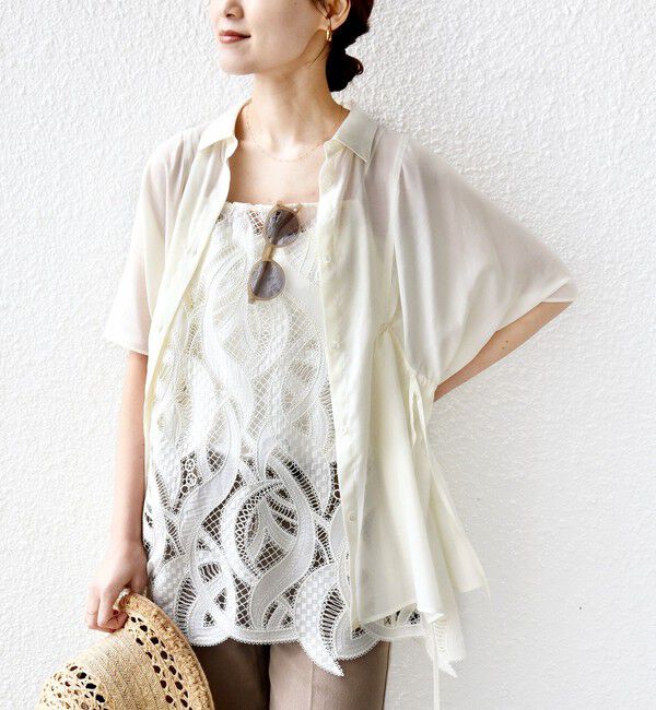 SHIPS for women「《予約》【WEB限定】〈手洗い可能〉ウエスト ドロスト シアー ブラウス」|シャツ・ブラウス|オフホワイト