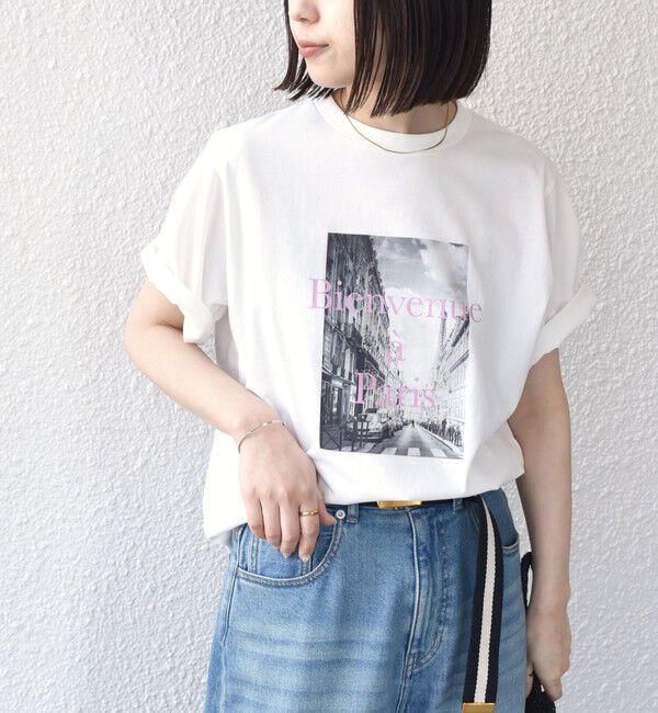 SHIPS Colors 「《予約》SHIPS Colors:〈接触冷感・UVカット・洗濯機可能〉PARIS フォト TEE◆」|Tシャツ・カットソー|オフホワイト