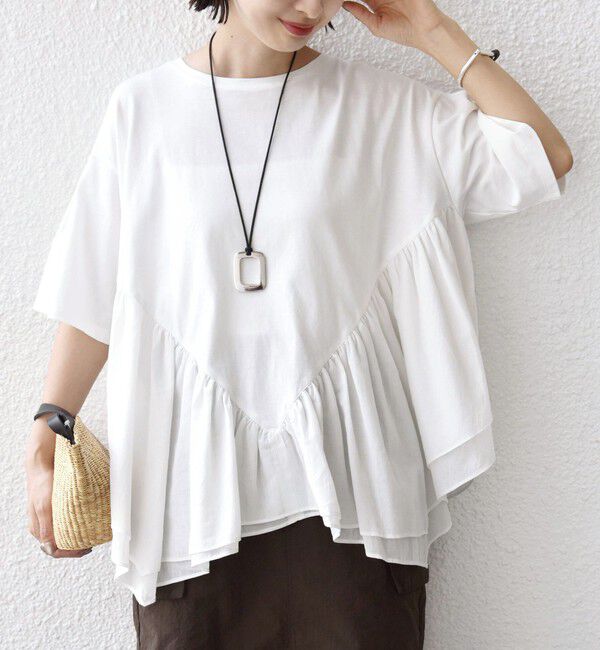 SHIPS for women「《予約》【WEB限定】〈手洗い可能〉ランダム ギャザー ドッキング TEE」|Tシャツ・カットソー|