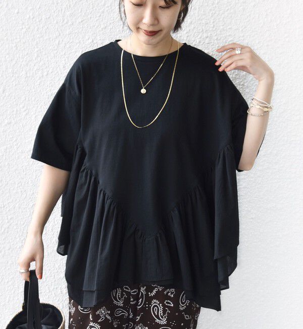 SHIPS for women「《予約》【WEB限定】〈手洗い可能〉ランダム ギャザー ドッキング TEE」|Tシャツ・カットソー|