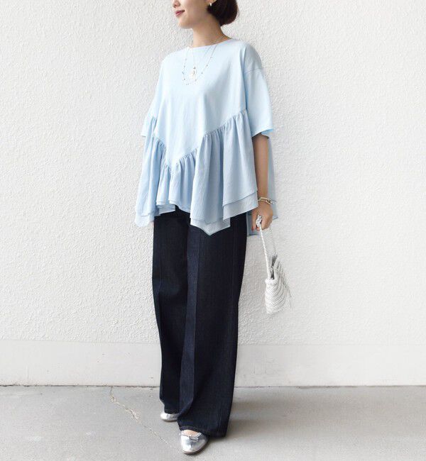 SHIPS for women「《予約》【WEB限定】〈手洗い可能〉ランダム ギャザー ドッキング TEE」|Tシャツ・カットソー|