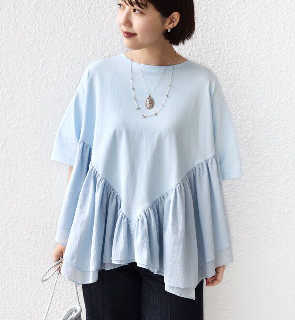 SHIPS for women「《予約》【WEB限定】〈手洗い可能〉ランダム ギャザー ドッキング TEE」|Tシャツ・カットソー|