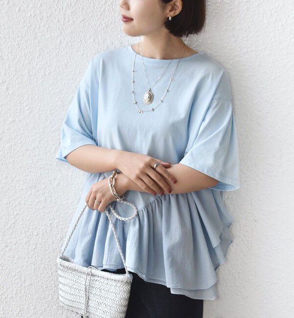 SHIPS for women「《予約》【WEB限定】〈手洗い可能〉ランダム ギャザー ドッキング TEE」|Tシャツ・カットソー|