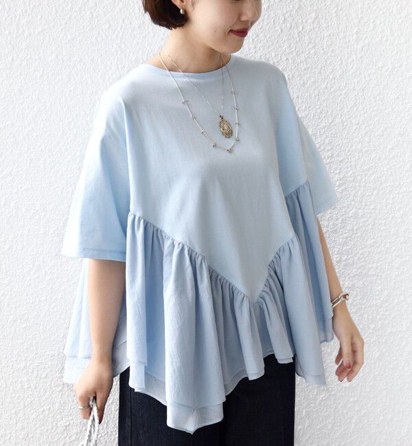 SHIPS for women「《予約》【WEB限定】〈手洗い可能〉ランダム ギャザー ドッキング TEE」|Tシャツ・カットソー|