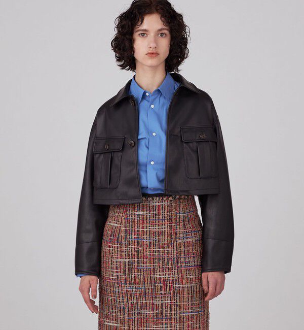 MACPHEE「レザーライク ショートジャケット」|ブルゾン・スタジャン|