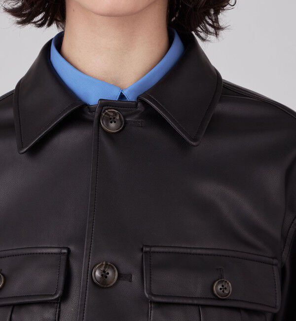 MACPHEE「レザーライク ショートジャケット」|ブルゾン・スタジャン|