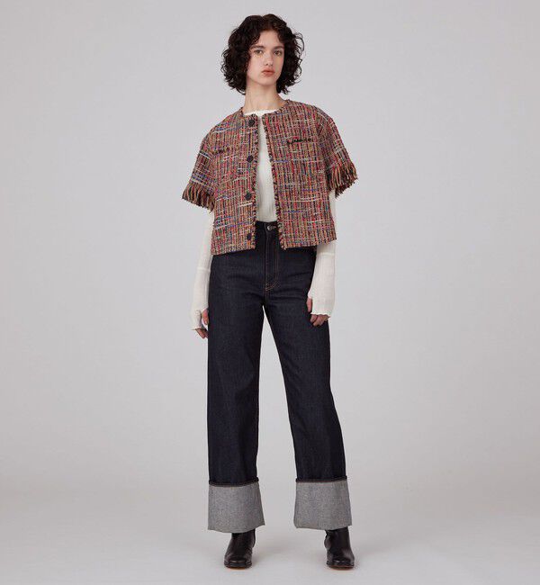 MACPHEE「マルチツイード ラウンドカラージャケット」|ノーカラージャケット|