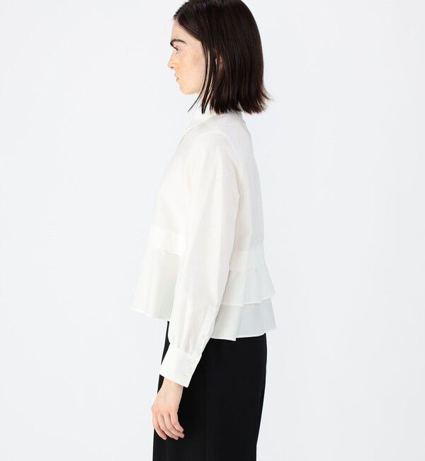 CABaN「タイプライターダブルクロス アシンメトリックフリルロングスリーブシャツ」|シャツ・ブラウス|