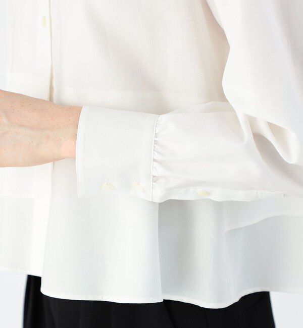 CABaN「タイプライターダブルクロス アシンメトリックフリルロングスリーブシャツ」|シャツ・ブラウス|