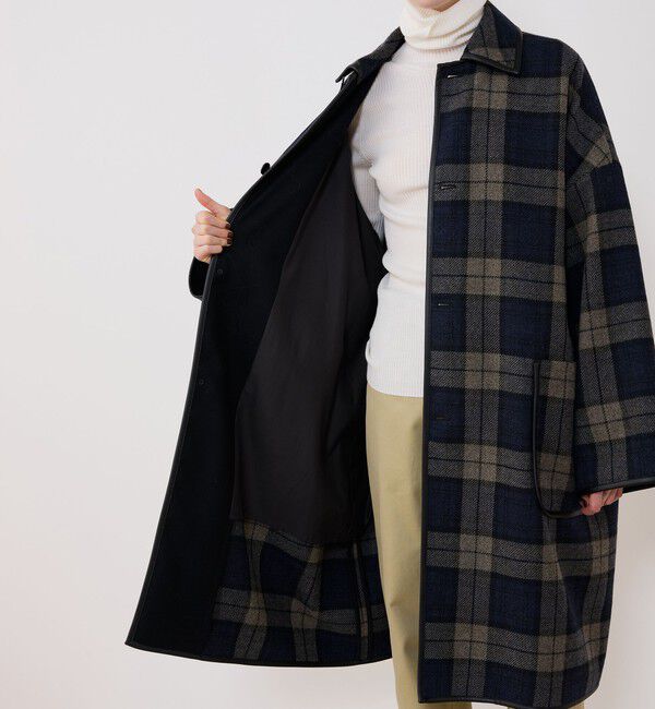 GALERIE VIE「タータンウールツイード バルカラーコート」|ステンカラーコート|
