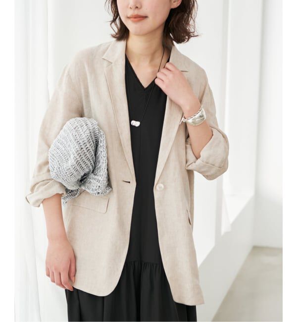 SLOBE IENA「《36.38サイズ展開》リネンレーヨンシングルテーラードジャケット」|テーラードジャケット|ベージュ