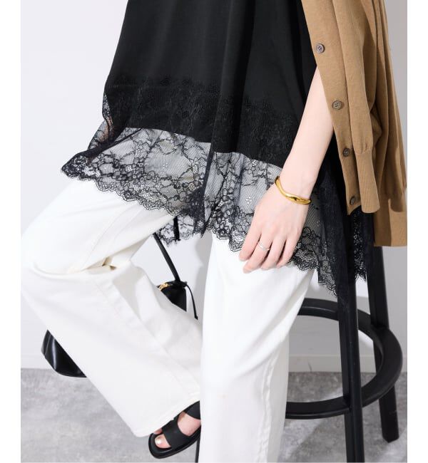 SLOBE IENA「レースコンビノースリカットソー」|Tシャツ・カットソー|ブラック