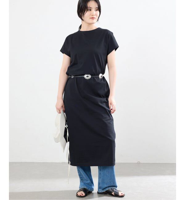 IENA「ATON/エイトン SUVIN 60/2 CAP SLEEVE DRESS ワンピース」|ワンピース|ネイビー