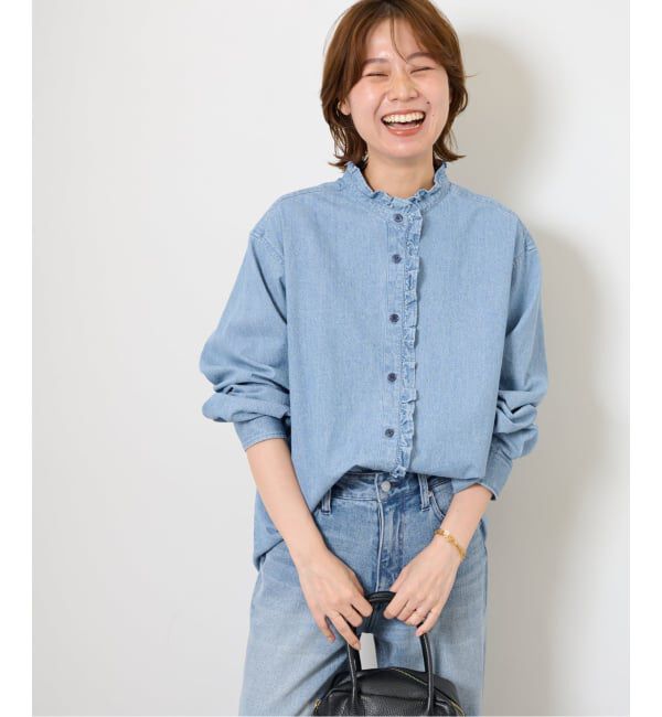 JOURNAL STANDARD relume「《追加2》スタンドネックデニムフリルブラウス」|シャツ・ブラウス|ブルー A