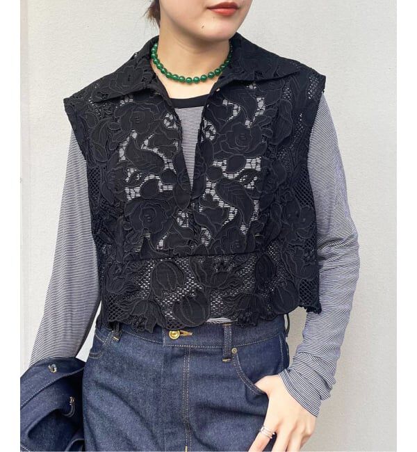 journal standard L'essage「《追加》ケミカルコードレースノースリーブブラウス」|シャツ・ブラウス|ブラック