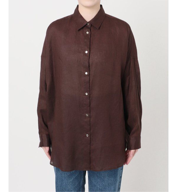 Spick and Span「《ゆったりサイズ》追加 80リネンカシュクール ビッグシャツ」|シャツ・ブラウス|