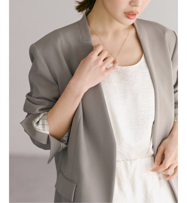 NOBLE「Vカラースキンジャケット」|ノーカラージャケット|