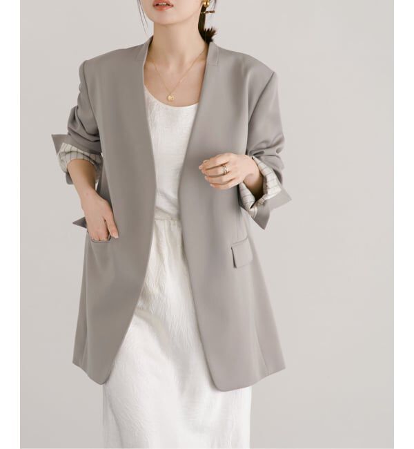 NOBLE「Vカラースキンジャケット」|ノーカラージャケット|