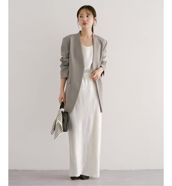 NOBLE「Vカラースキンジャケット」|ノーカラージャケット|