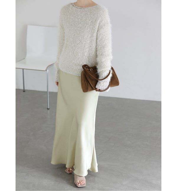  「【洗える】サテンマーメイドスカート」|スカート|グリーン