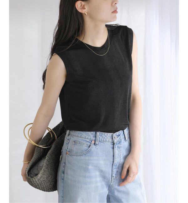  「《予約》【洗える】シャイニーノースリーブトップス」|Tシャツ・カットソー|ブラック