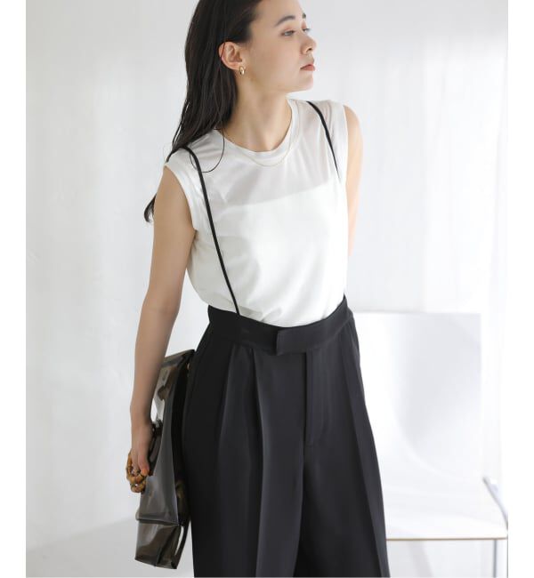  「《予約》【洗える】シャイニーノースリーブトップス」|Tシャツ・カットソー|