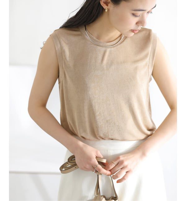  「《予約》【洗える】シャイニーノースリーブトップス」|Tシャツ・カットソー|